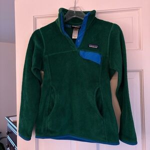 Patagonia Women's Green and Blue Fleece Hoodie